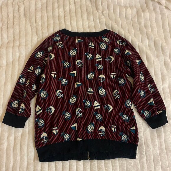 🛥️ Adorable Nautical Style Zip-up 3/4 Length Sleeve Vintage Cooperative Sweater - Picture 4 of 5